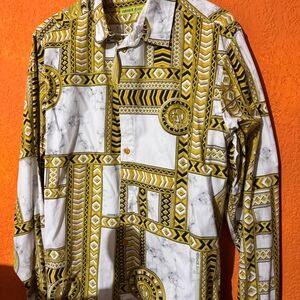 Versace Jeans Collection Gold and White Geometric Shirt